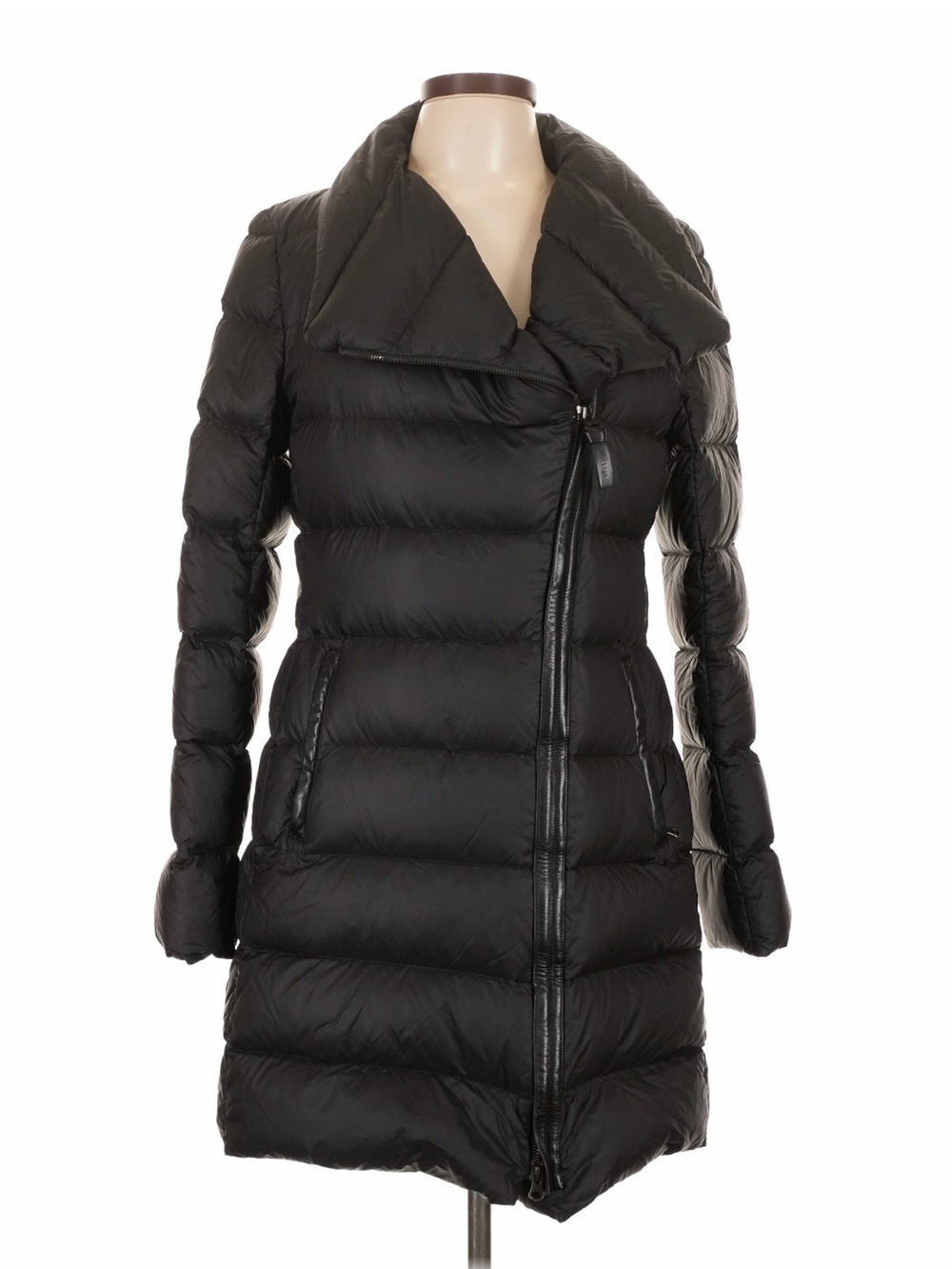 Mackage Large Down Puffer Mid-Length Long Coat Jacket Asymmetrical Zipper